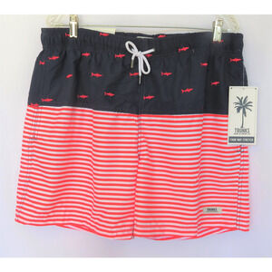 NWT Red White Blue Sharks TRUNKS SWIM + SURF Men's Swim Trunks Sz XL